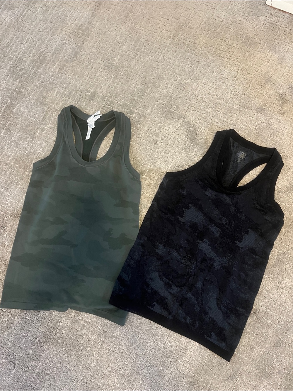 Athleta Green Camo Racerback Tank + Athleta Black Camo Racerback Tank